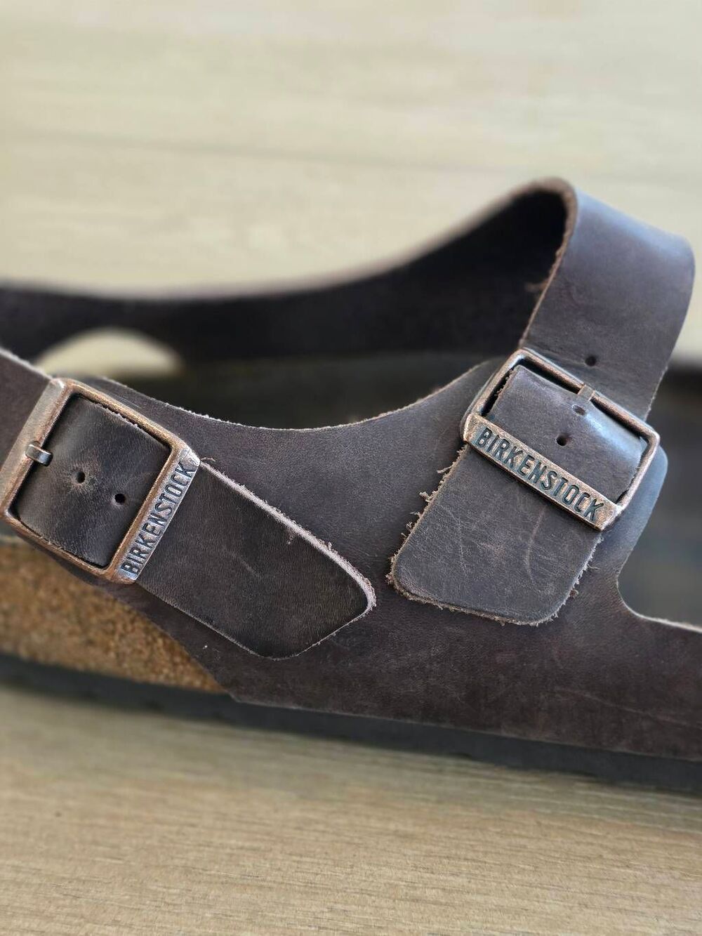 Birkenstock Milano Oiled Leather Sandals Brown Tan Men's Size 10 Back Strap - Picture 10 of 16